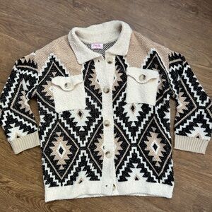 Pink Lily Geometric Print Cardigan